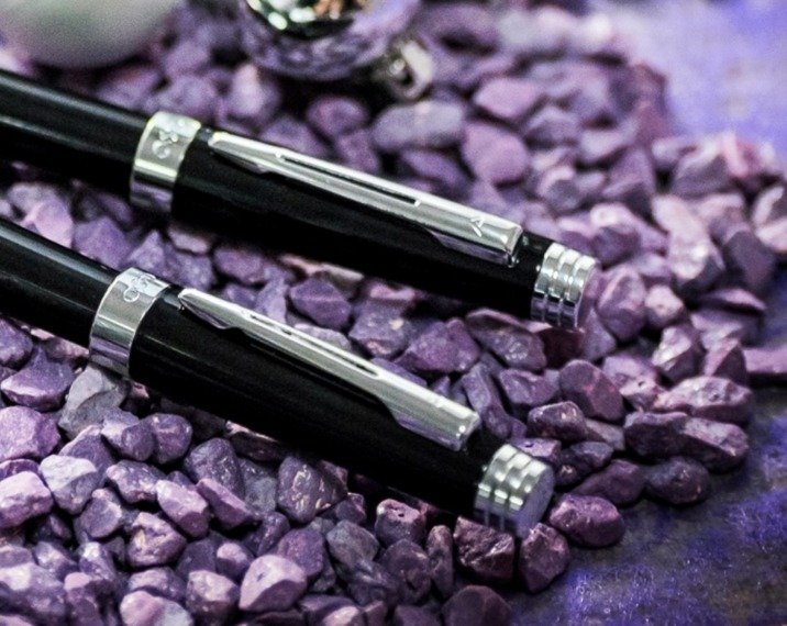 EXO Sagitta fountain pen and ballpoint pen set, black, chrome finish